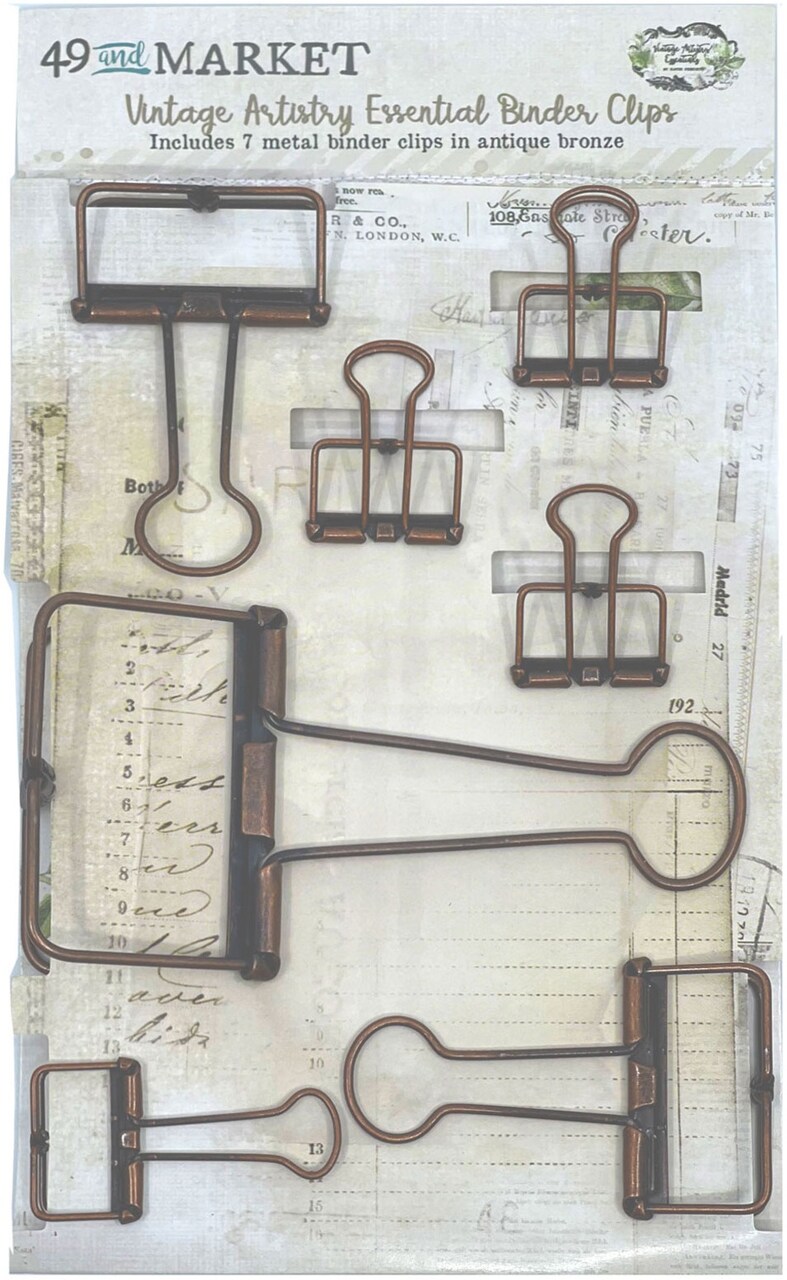 49 And Market Foundations Essentials Binder Clips 7/Pkg-Antique Bronze